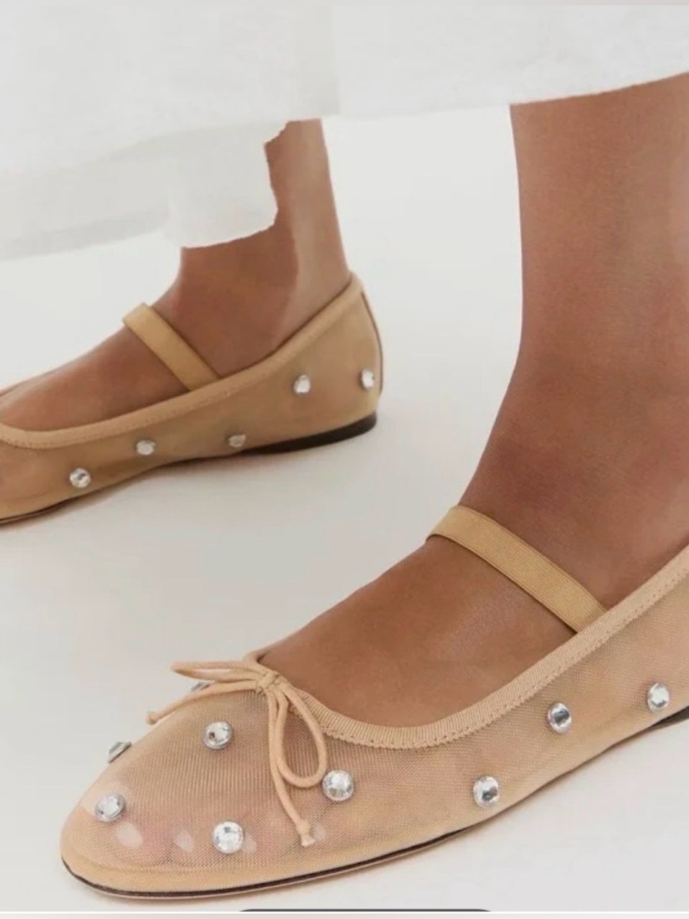 Loeffler Randall Leonie Caramel Crystal Embellished Mesh Ballet Flats